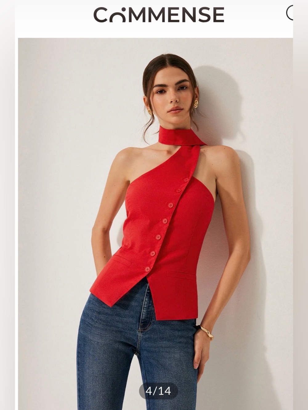 COMMENSE Red Asymmetric One-Shoulder Button-Front Camisole